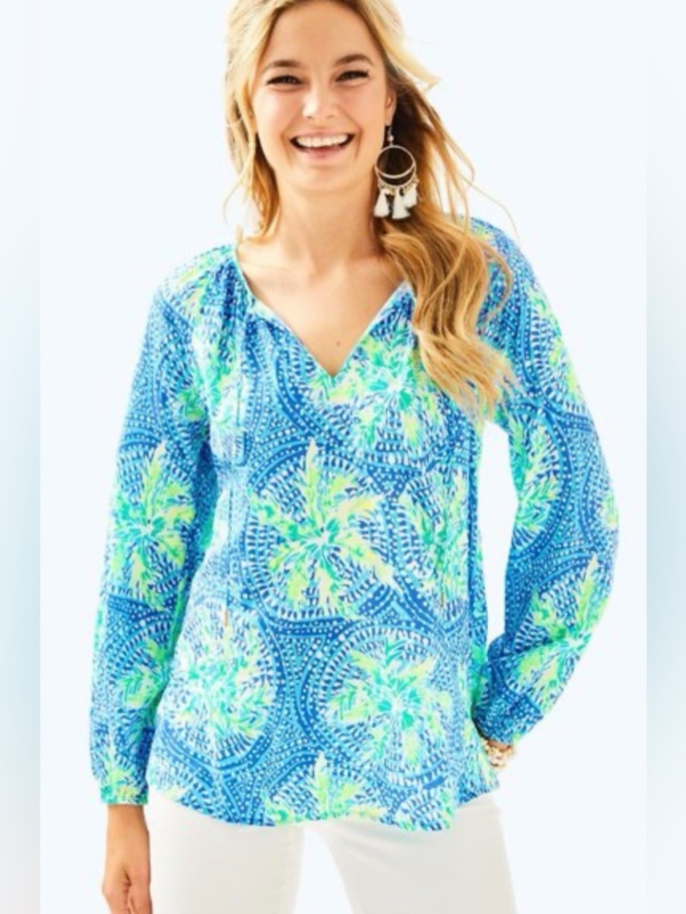 Lilly Pulitzer Blue, Aqua & Green Patterned V-Neck Willa Tunic